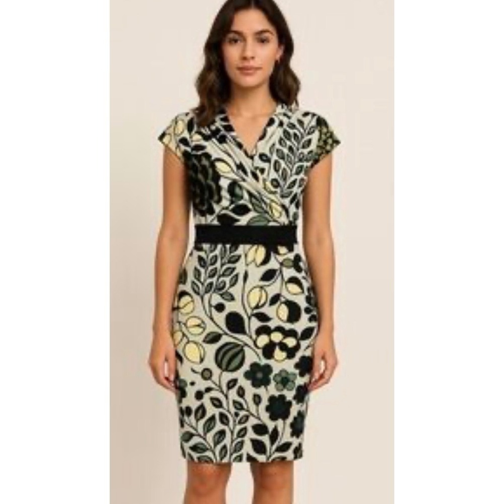 Catherine Malandrino Dress Floral Print‎ Silk Wrap Black Green Size P (PETIEW S)